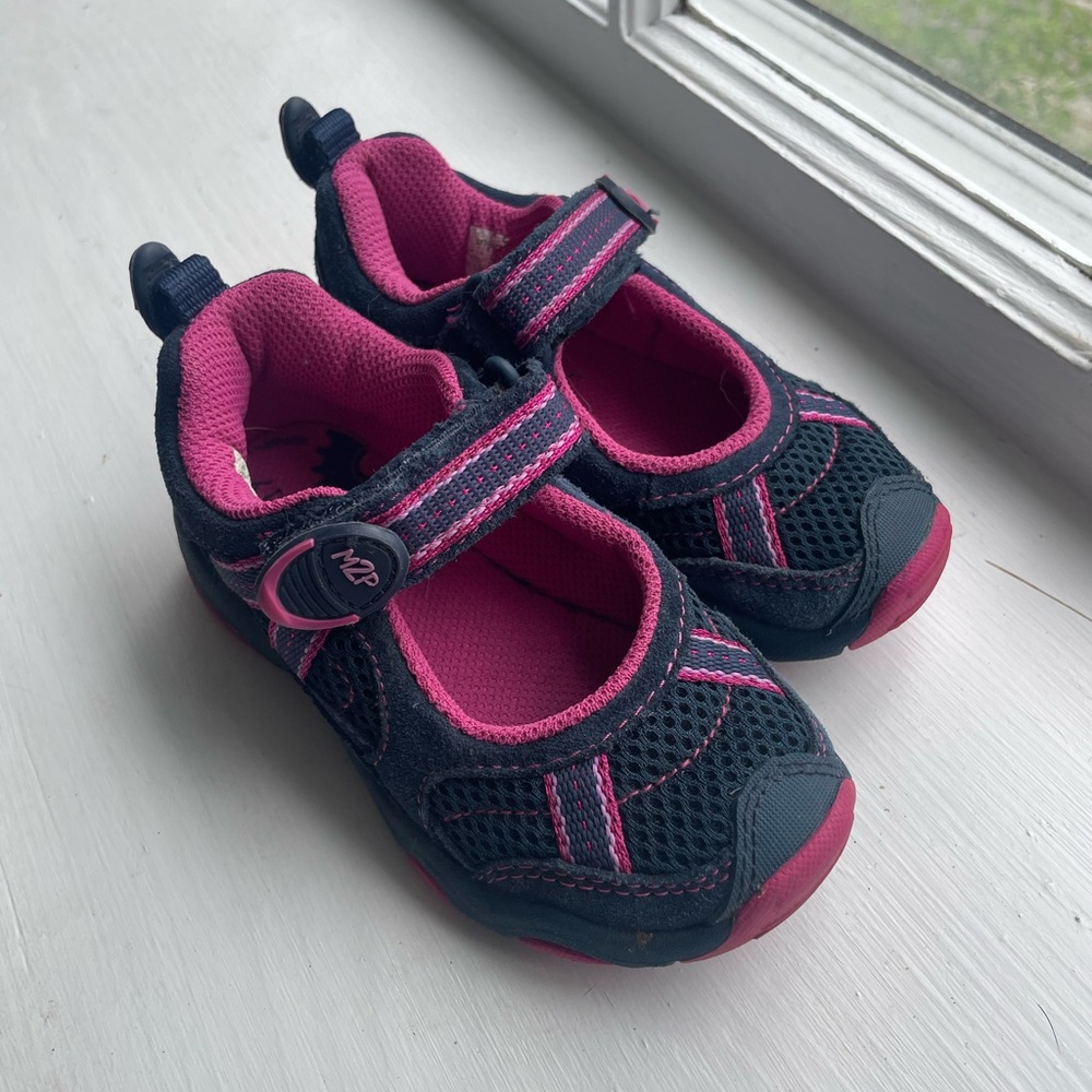 Stride Rite Pink and Navy Sneakers with Velcro Closure